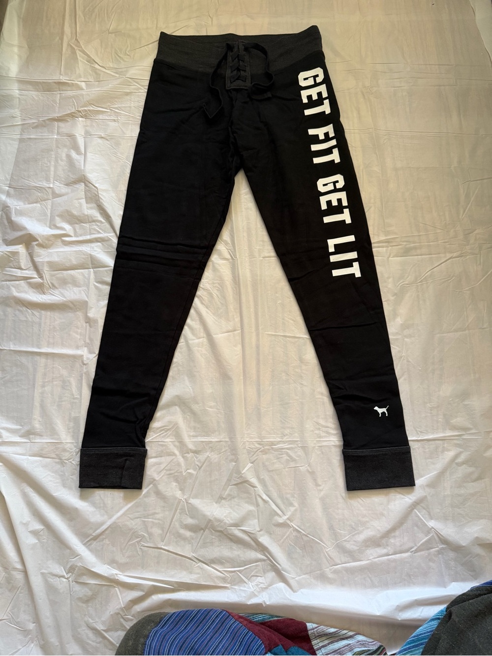 PINK Victoria's Secret Black Get Fit Get Lit Yoga Leggings Gym Workout
